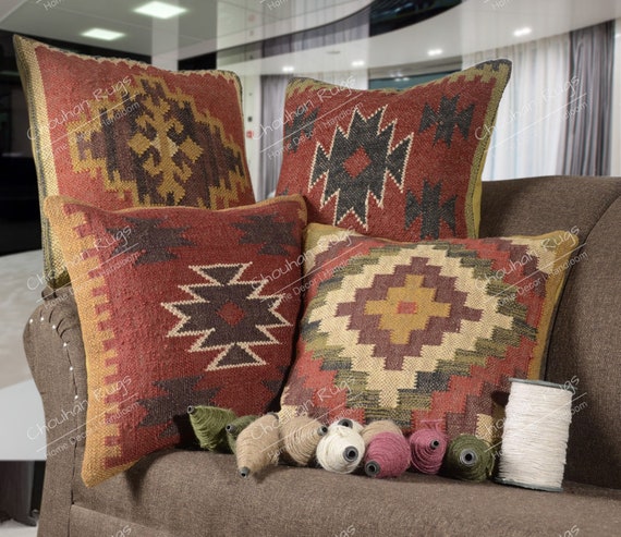 Select 45 CM Indian Wool Jute Cushion Cover Pillowcase Handwoven Throw Sofa Sham 