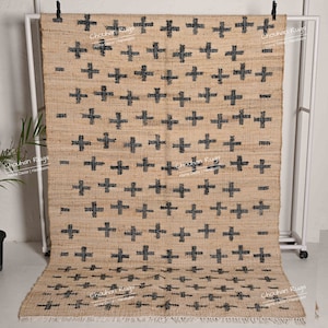 Natural Jute Fibre & Cotton With Black Pluse Design, Hand Woven Bohemian Moroccan Inspired Rug, Nordic Scandi Rug