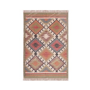Handgewebter Wollteppich, Kelim Teppich, Handgewebter Wollteppich, Kelim Teppich, Flachgewebe Teppich, Boho Teppich, Indischer Dhurrie Teppich