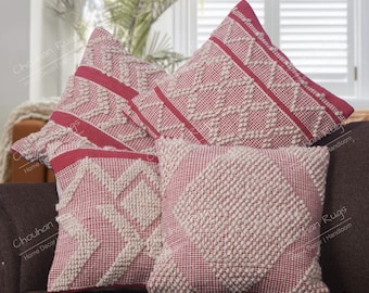 Set 4 Federe Per Cuscini 45x45 Cm – Stile Rustico Vintage Con Coniglietto E Libellula, In Cotone E Lino
