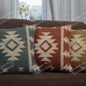 3 stuks set van 18 x 18 inch handgeweven kussenhoezen jute kussens hoes woondecoratie sofa kussenslopen Indiase handgemaakte vintage kussenhoezen