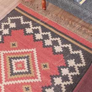 Handwoven Wool Jute Kilim Rug Authentic Indian Vintage Oushak Rugs Traditional Kilim Rug