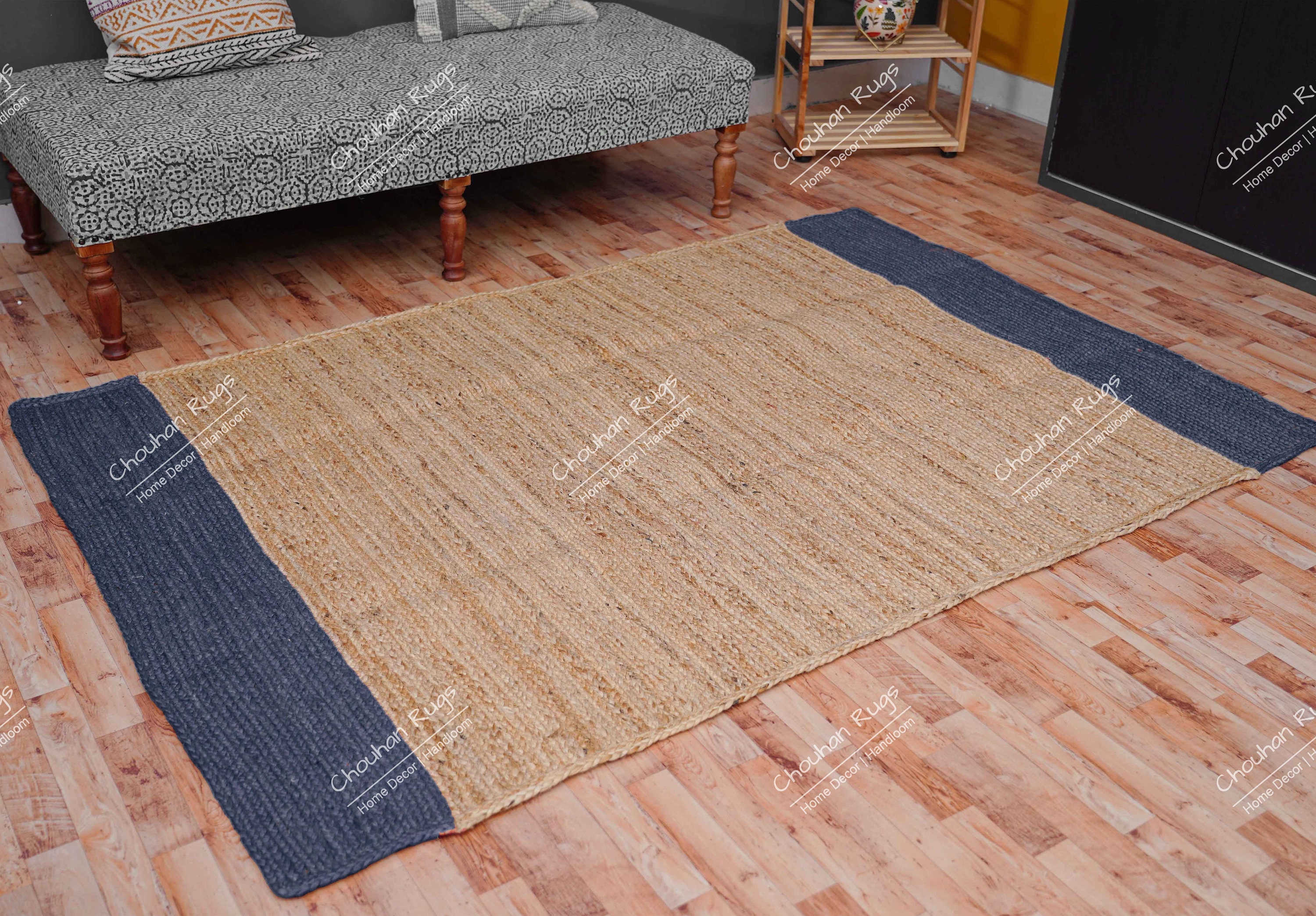 Custom Braided Rectangle Rug Handmade Natural Jute Braided Rectangle Rug With Custom Color Border ...