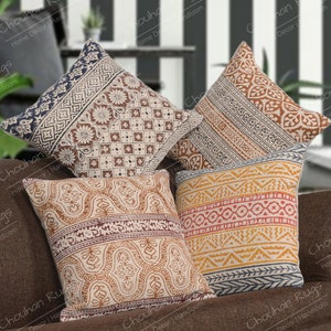 Indian Handwoven 4 set of 45x45cm Printed Cotton Pillow covers with, Kilim Pillow Covers, Decorative Sofa cushion covers, Christmas Gifts