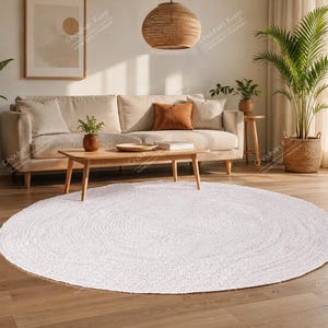 Indischer handgefertigter weißer Jute-Teppich, Yogamatte, Boho-Teppich, runde Fußmatte, türkischer Teppich, Wohnzimmerteppich, Vintage-Teppich, runder Teppich, rustikaler Teppich
