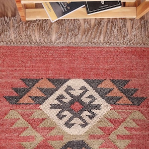 Traditional  Hand Woven Indian Village Art Wool Jute Runner, Vintage Decor Kilim Wool Jute Rugs, Indian Handmade Wool Jute Rugs