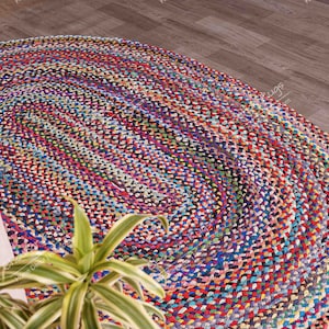 Oval Rug 100% Natural multicolor Handmade Reversible Rug Braided style Area  Rugs