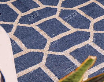 Tappeto Kilim in lana e iuta tessuto a mano: colore personalizzato, design tradizionale indiano