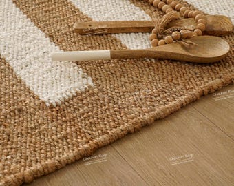 Handwoven Natural Hemp Jute Rug With Every Color Stripes Decor Vintage Home Area