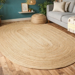 4x6 5x8 Oval Natürlicher Jute Teppich Handgemachter geflochtener Vintage Teppich Indischer Boho Teppich
