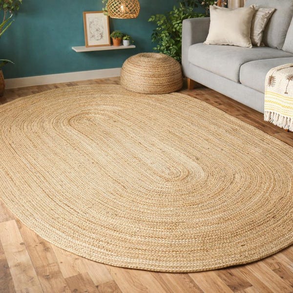 4x6 5x8 Oval Natürlicher Jute Teppich Handgemachter geflochtener Vintage Teppich Indischer Boho Teppich