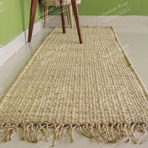 Hand loom Hemp Jute Runner Rug Handmade 2x6 Feet Jute Rug Yoga mat throw carpet  hand loomed