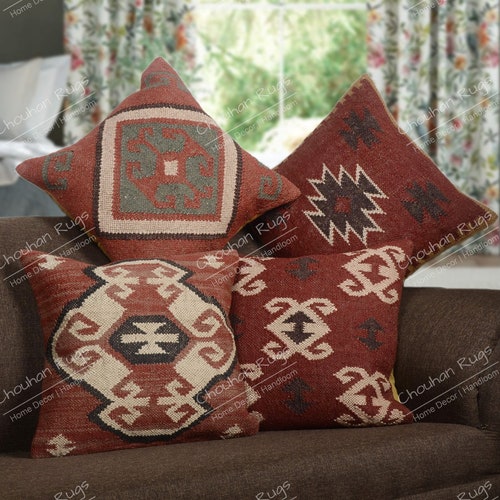 Jute Pillow Indian Handwoven 4 Set of 45x45 Cm Jute Pillow Etsy