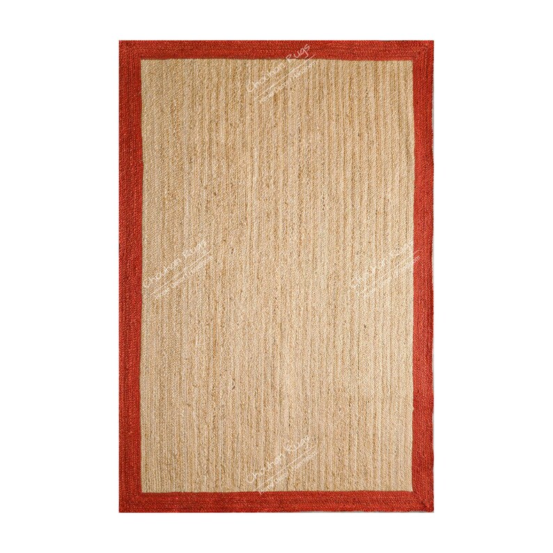 Decorative Handmade Braided Natural Jute Rug and Runner With Red Border