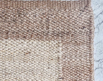 Handgefertigter Teppich Läufer aus Hanf: Naturfaser Hanf Juteteppich, Minimalistischer Boho Teppich im Wohnzimmer