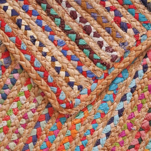 Handmade Bohemian Jute Cotton Area Rug and Runner: Eco-Friendly Home Decor Accent with Vibrant Colors and Natural Fibers