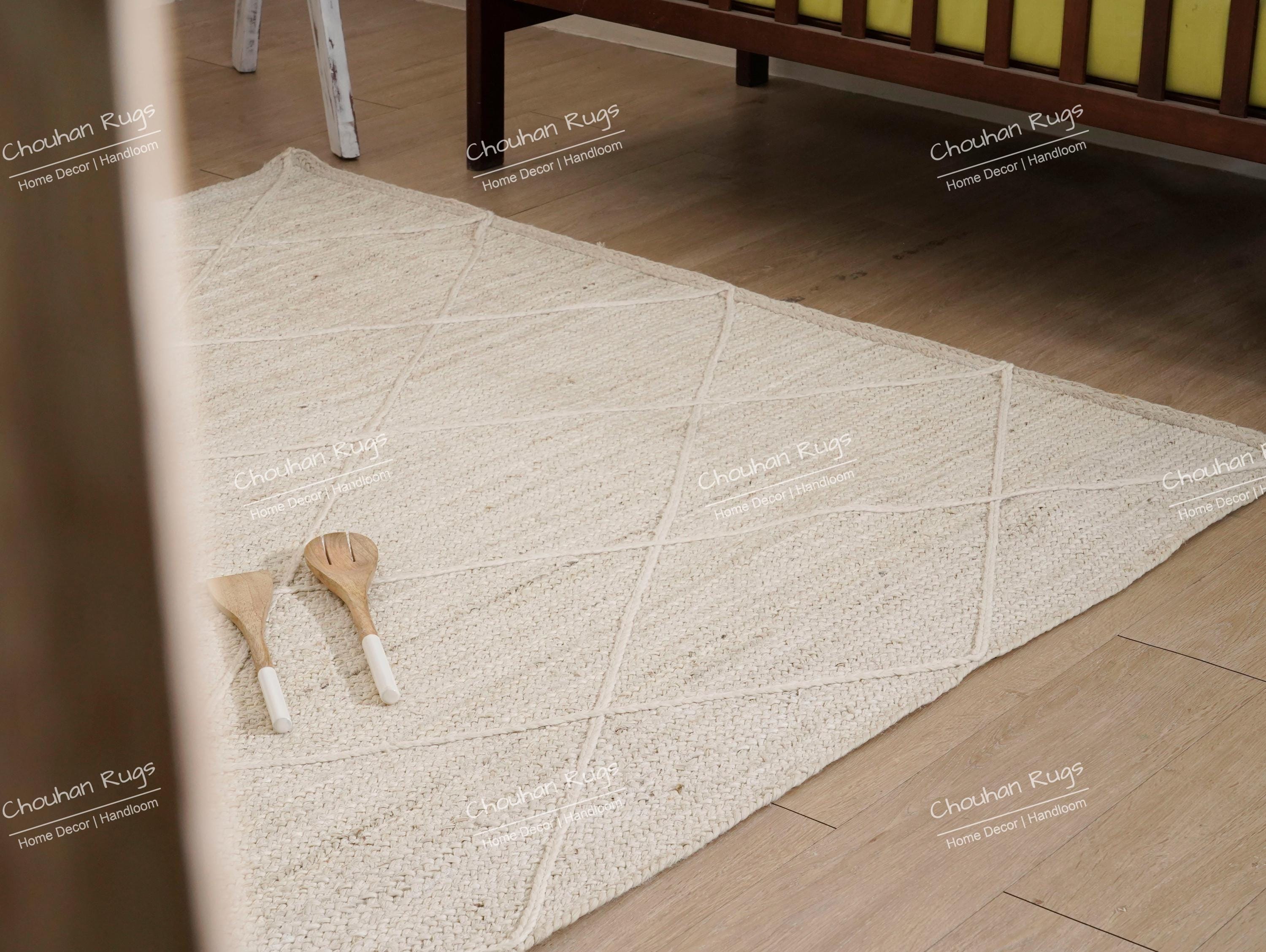 Eco-friendly Handmade Dimond Pattern White Jute Area Rug Custom Size ...