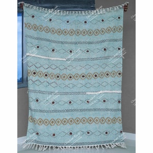 Indian Handmade Throw Blanket Bohemian Cloth Bed cover with Tassels Hand-Loomed Block Print Cotton Sofa Throw, Soft Cotton Throws