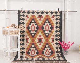 Alfombra Kilim de yute tradicional india tejida a mano multicolor con varios diseños personalizados, alfombra vintage, alfombra turca, alfombra para decoración del hogar.
