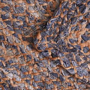 Custom Size Handmade Jute and Cotton Rectangle/Doormat Rugs, Hand Braided Bluish Rug/Runner, Home Decor Rugs, Vintage Rugs, Doormat
