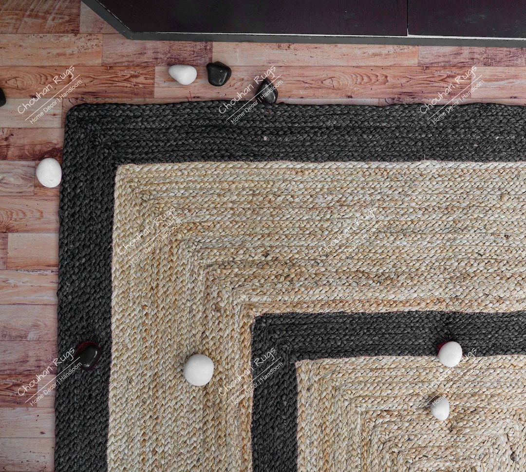 Custom Braided Rectangle Rug Handmade Natural Jute Braided Rectangle Rug With Custom Color Border ...