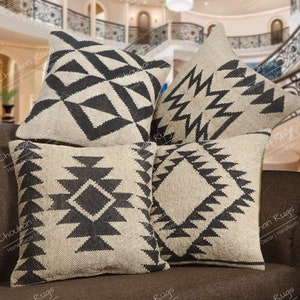 4 Set jute Vintage Kilim Pillow,Home Decor,Handwoven Turkish Pillow,Moroccan Pillow,Decorative Throw Pillow, Kilim Cushion Cover,Jute Pillow Set 3