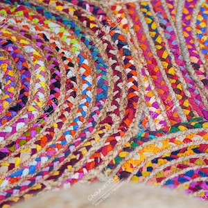 Indian Handmade Bohemian Multicolor Colorful Braided Cotton Jute Oval Rug Chindi Rug Flat Braid Rug Soft Cotton Rug Living Room Rug Area Rug