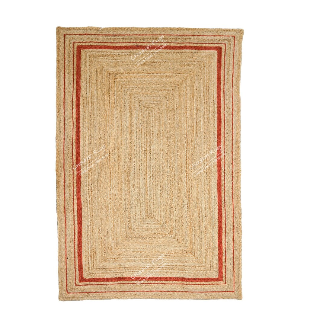 Natural Border Rug Hand-braided Natural Jute Rug With Red Border | Eco-friendly Farmhouse ...