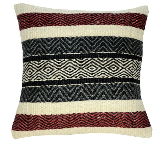 2 Set of Indian Hand Woven Kilim Cushion Cover Jute Pillows Ethnic Decorative