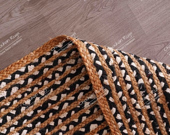 Custom Size Hand Braided Jute And Cotton Rug Area Rug Rectangle Rug Christmas Gift Indian Handmade Kilim Rug Home Decor Rug Moroccan Rug