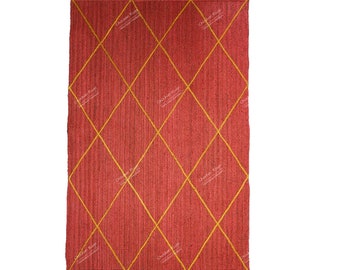 Elegant Handmade Jute Rug: Exquisite Diamond Pattern + Eco-friendly Materials + Versatile Interior Decor Piece