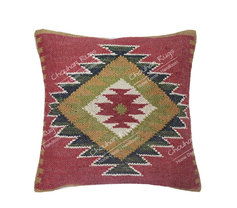 4 Set jute Vintage Kilim Pillow Home Decor Handwoven Turkish Pillow Moroccan Pillow Decorative Throw Pillow Kilim Cushion Cover Jute Pillow image 7