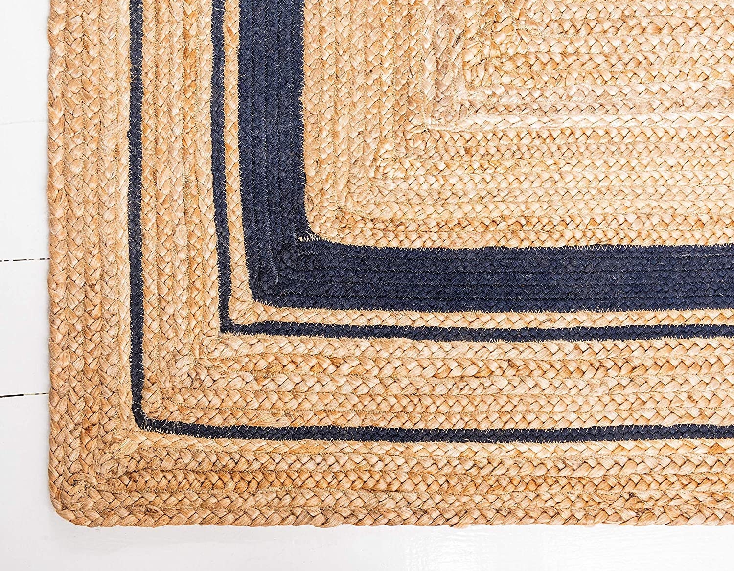 Hand Braided Square Jute Rug With Blue Border Custom Size Etsy Australia