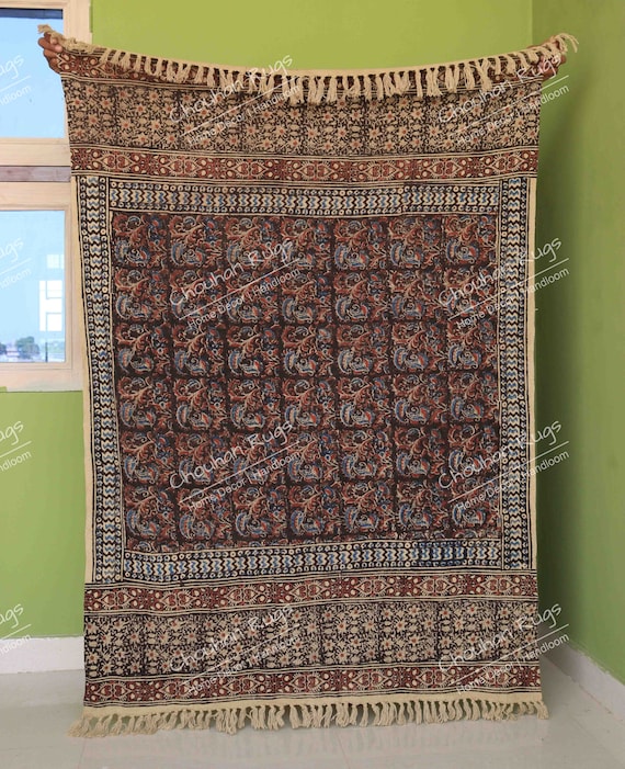 インド製ハンドメイド刺繍スローブランケット ボヘミアン布