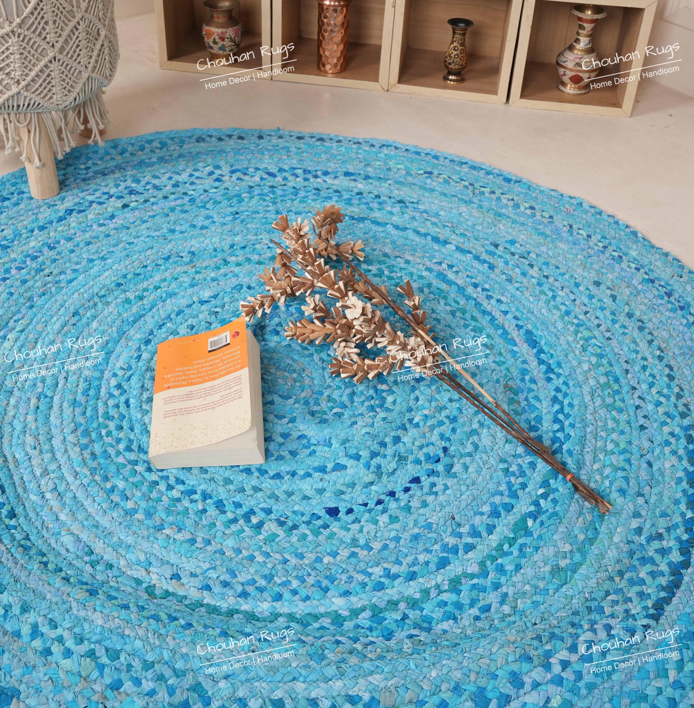 Tappeto In Iuta Intrecciato A Mano - Naturale, Colore Blu Navy, 60x150 Cm, Per Camera Da Letto E Soggiorno | Eco-Friendly E Rustico