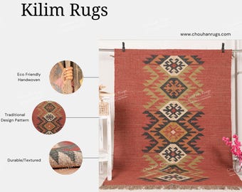 Chunky Handloom Wool Jute Rug Crafted with Loop Weave Technique, Rustic Natural Floor Rug for Farmhouse Decor, Village Art Wool Jute Runner