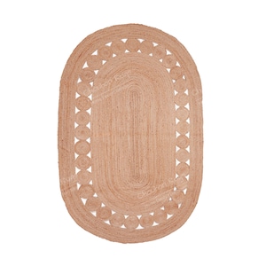 Custom Size Scalloped Hand Braided Natural Jute Oval Rug Handmade Jute Rug Bohemian Rug Large Area Rug Oval Jute Carpet Yoga Mat Rag Rug