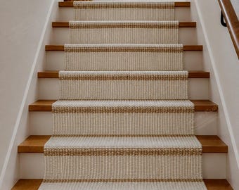 Flatweave Handloomed off-white with beige stripes stair runner, runners for hallway decor, extremely long runner rug, custom stair carpet