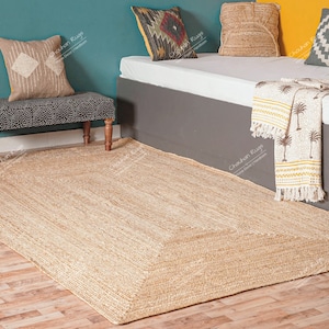 Indian Handmade Solid Natural Jute Braided Rug Yoga Mat Bohemian Rectangle Jute Carpet Doormat Rug Turkish Rug Living Room Rug Vintage Rug