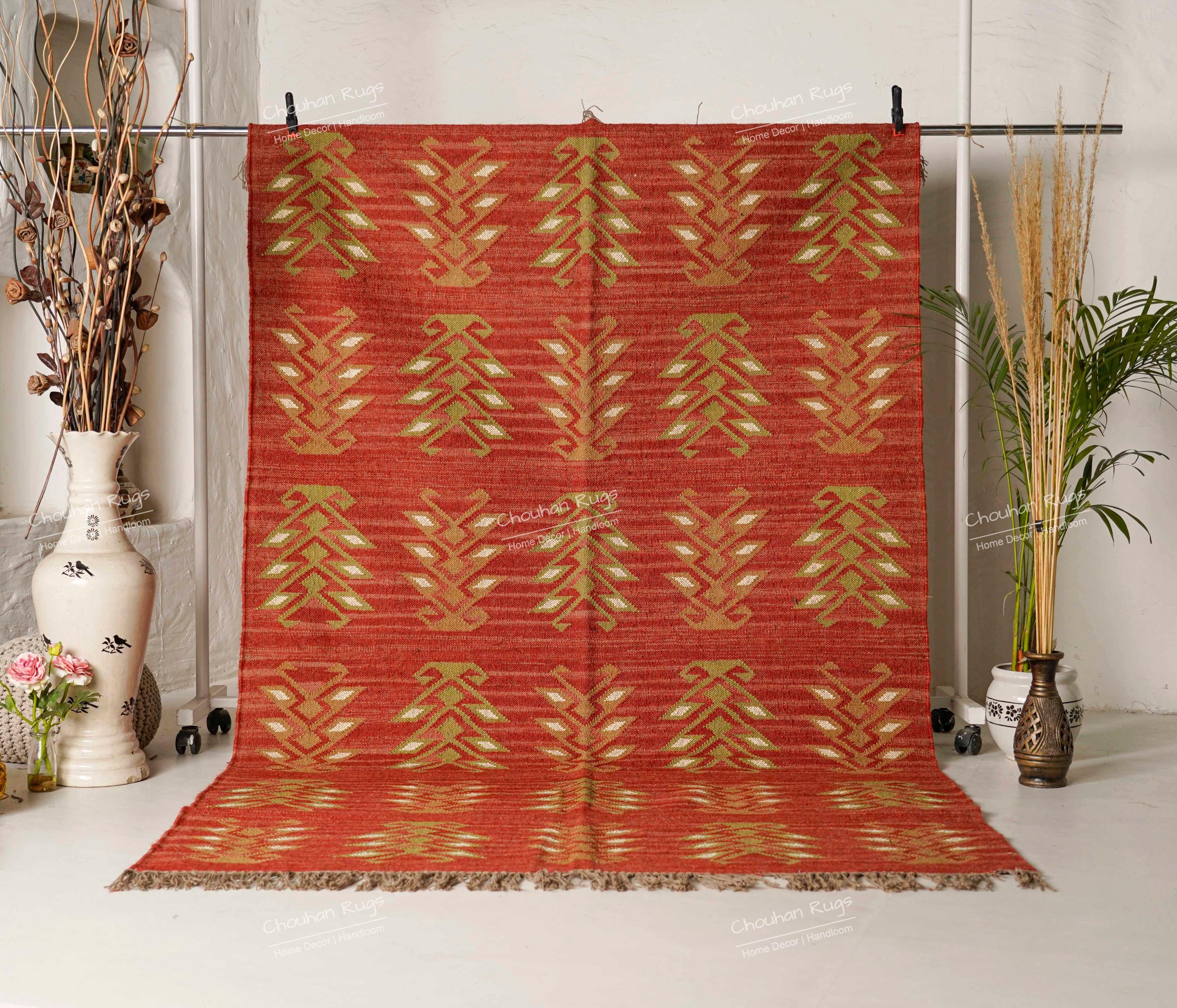 Every Color Design Wool Jute Kilim Rug Handwoven Large Rug Custom Size Jute Dhurrie Rug Fringes Jute Rug For Living Home Decorative Jute Rug