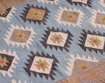 Handwoven Kilim Area Rug, Minimalist Wool Jute Floor Rug Handwoven in Soumak Technique, Neutral Textured Rug for Hallway Decor Wool Jute Rug