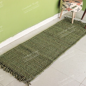 Green Color Hemp Jute Runner Indian Hemp Jute Rug Hemp Runner for Living Room Bohemian Hemp Runner Rug Turkish Hemp for Porch Area