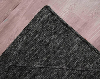 Handmade Braided Black Jute Rug, Diamond Decor, Runner For Stair Area, Bhomian Decor, Braided Custom Size Jute Runner