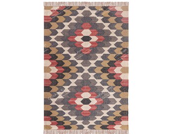 Handmade Kilim Rug, Multicolor, Jute Rug, Kilim Dhurrie; traditional Indian; Chic, Victorian, Hipster; Custom Sizes FREE Shipping