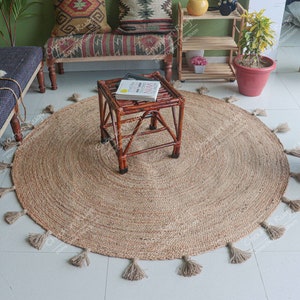 The Rug Cafe Alfombra redonda de yute para decoración del hogar, sala de  estar, alfombra de yute tejida a mano, hilo natural por The Rug Cafe