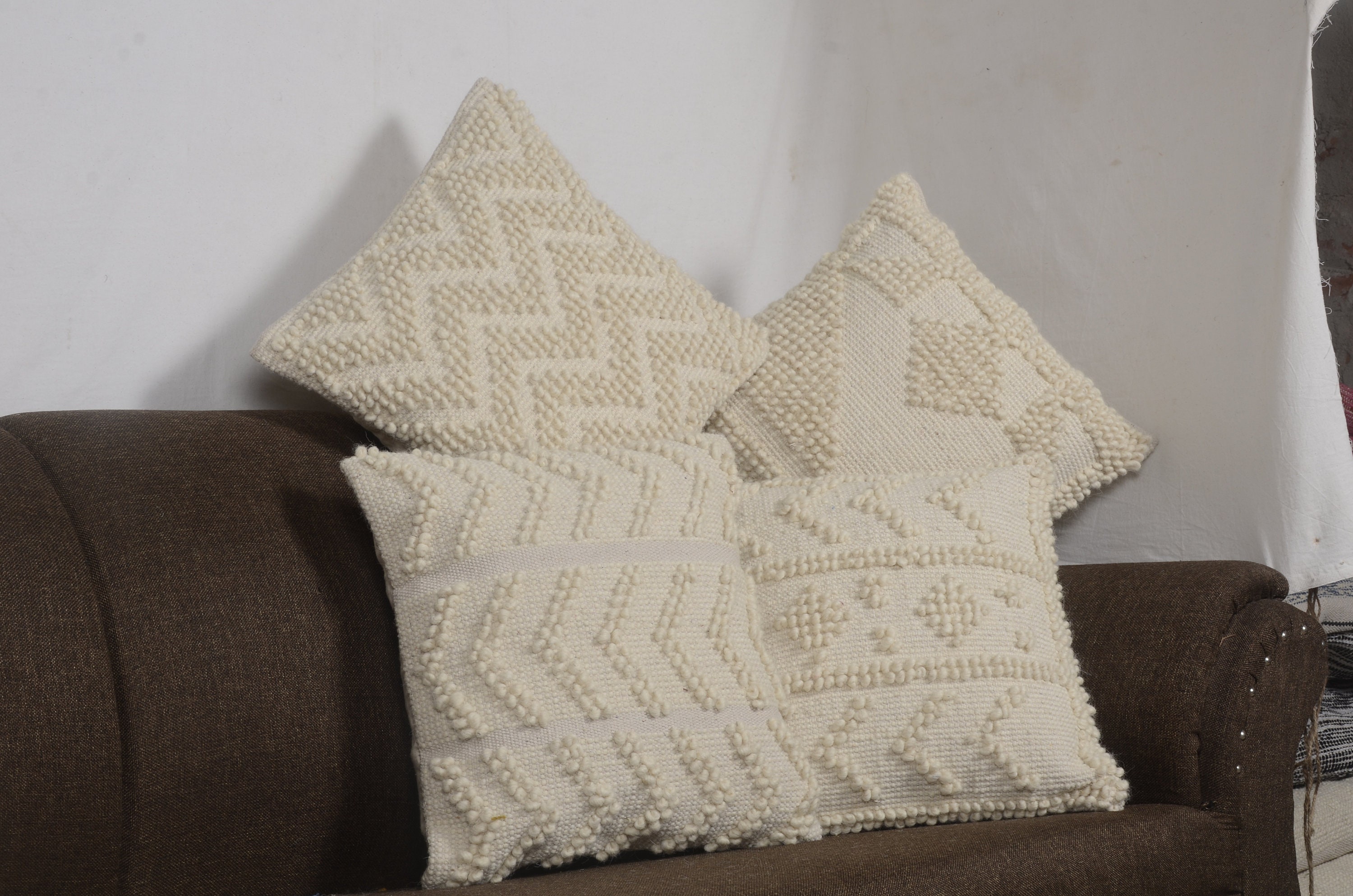 Buy Handmade Cotton Woven Shaggy Cushion Cover Online in India at