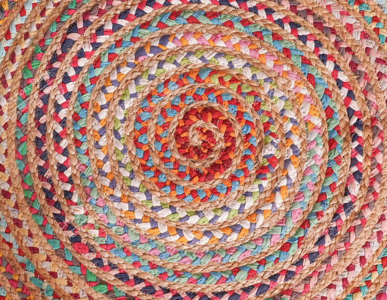 Baumwolle mehrfarbige runde Teppiche indische handgefertigte Jute & Baumwolle runde Teppiche rein geflochtene schöne traditionelle Teppiche Raumdekor Teppich Bild 6