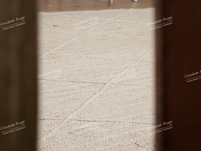 Custom Size Hand Braided White Rectangle Jute Rug With Diamond Pattern