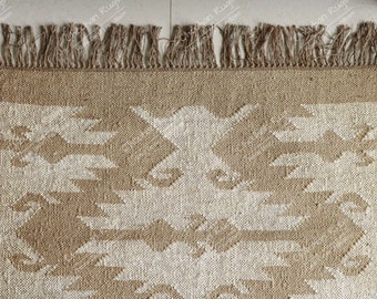 Handgjord kelimmatta i ulljute: Durrie-löpare med vävda tegelstenar, rustik vintage-trapplöpare, boho-inredning