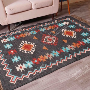Wool Jute Traditional Kilim Rug, Indian Rug, Vintage Rug, Oushak Rug, Vintage Kilim Rugs, Kilim Rug Indian Handwoven Kilim Wool Jute Rug